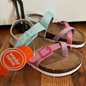 Girls Toddler Pink Blue Shimmer Sandal Toe Loop Cork Bed Various Sizes NWT